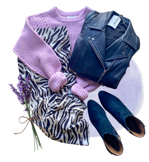 Black and lilac clothes assembled in round shape