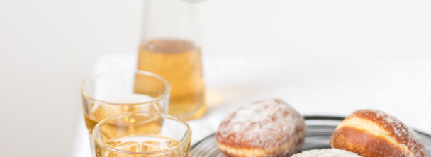 Donuts and drinks on a table