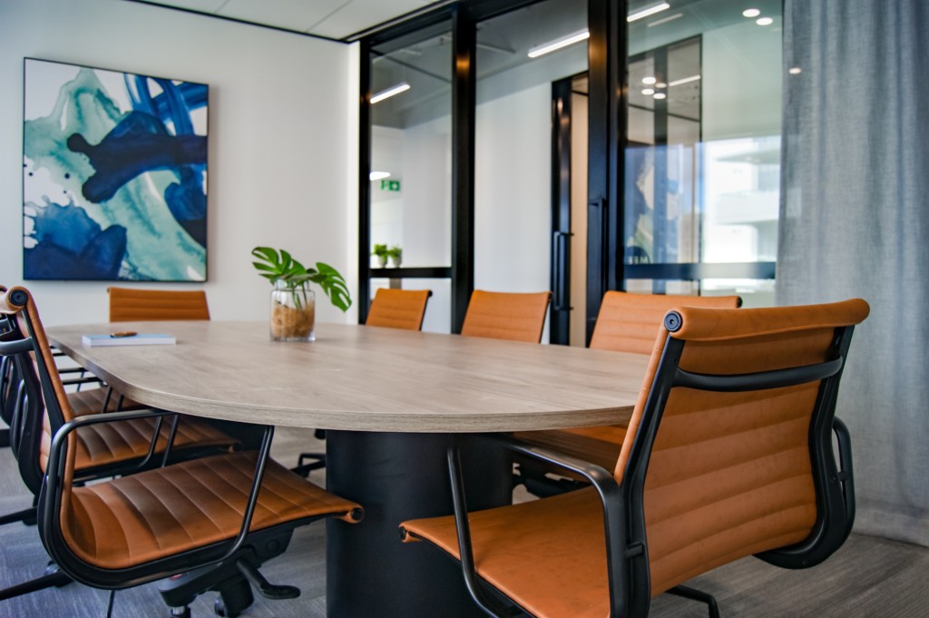 An empty board room in a modern office environment